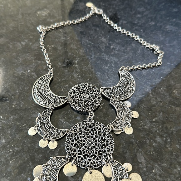 Silver moon and mandala inspired necklace - Picture 2 of 3